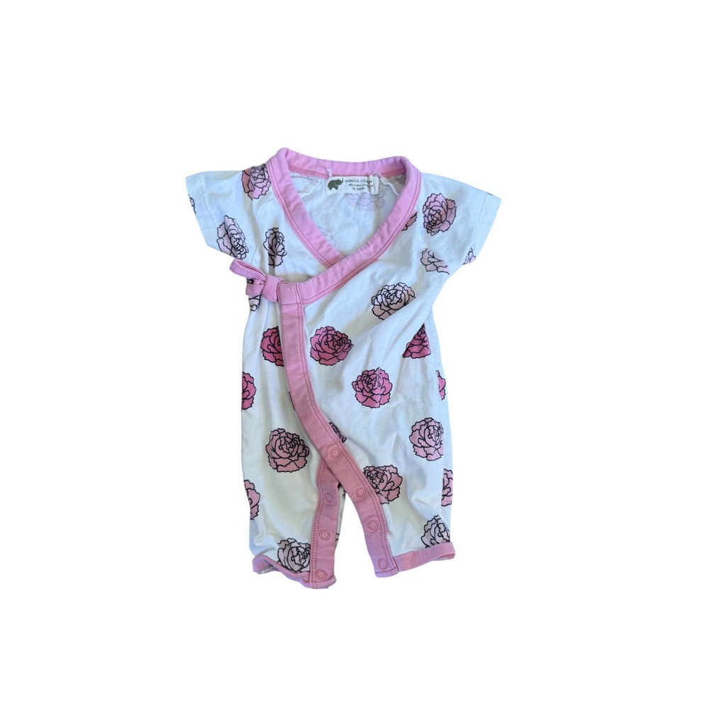 Monica + Andy Newborn Pink Rose Floral Organic Cotton Kimono Romper